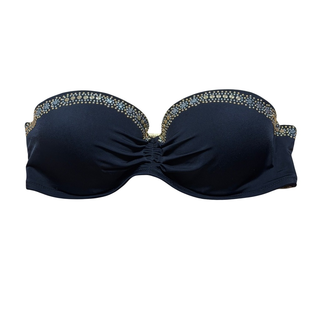Victoria's Secret Black Strapless Bikini Swim Top Studded‎ Embellished Resort